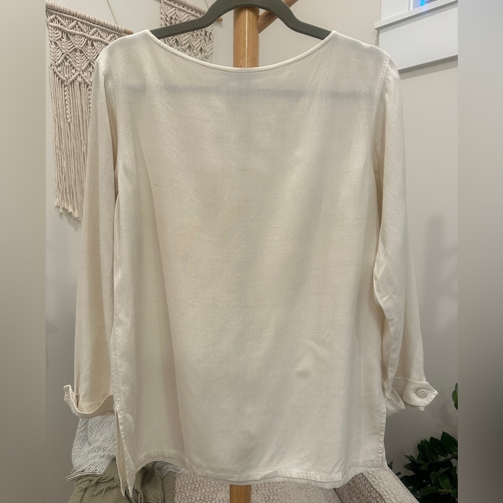 Yves Saint Laurent Variation Ivory Silk Blouse Vintage Long Sleeve Top, M